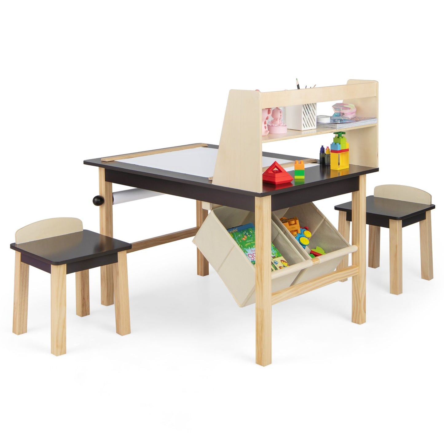 Kids Chairs Set with 2 Storage Bins and Paper Roll