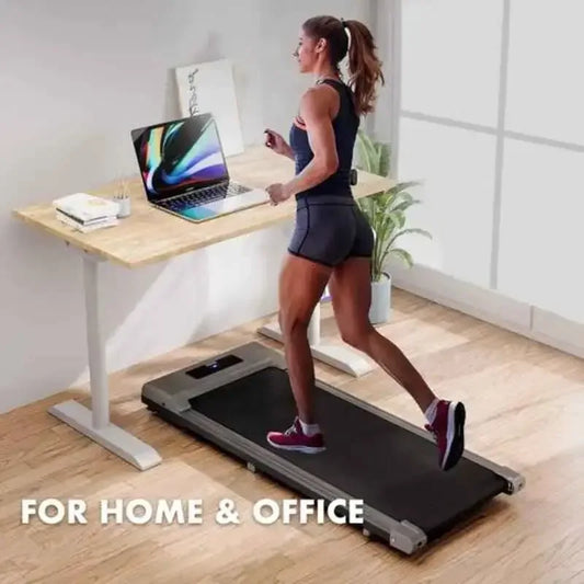 Compact Black and Silver Home Office Treadmill with Digital Display - Ergo Heights