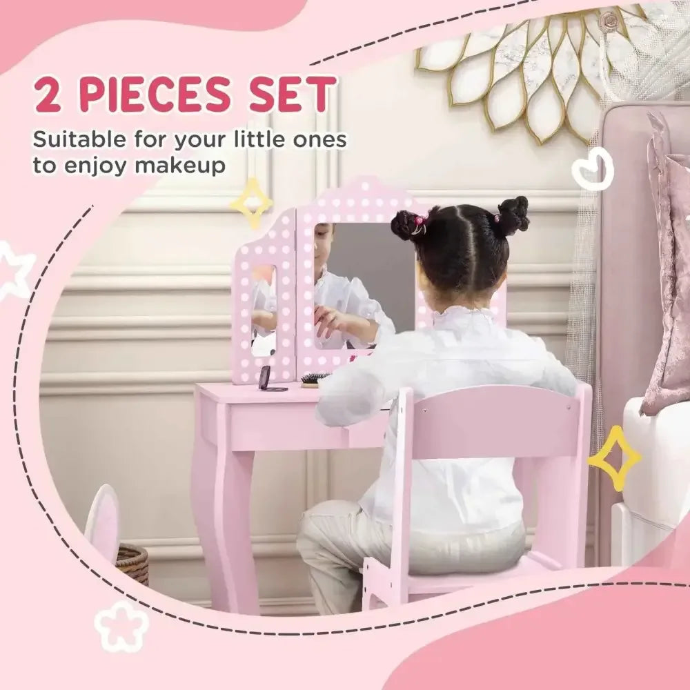 Children Vanity Set with Chair - Pink Polka Dot Design - Ergo Heights