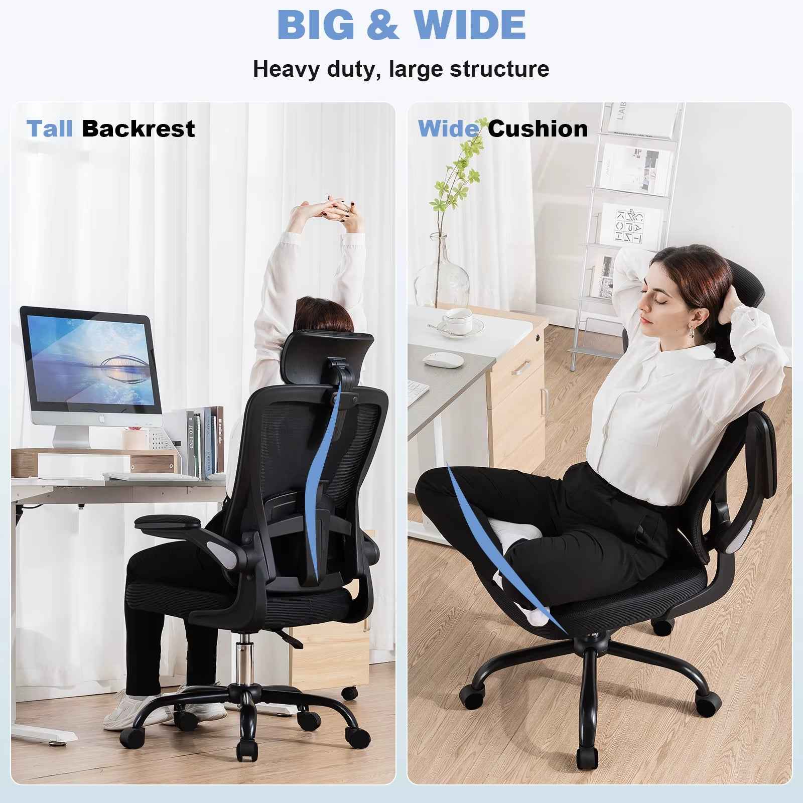 Ergonomic Office Chair with Flip-Up Armrests & Lumbar Support - Ergo Heights