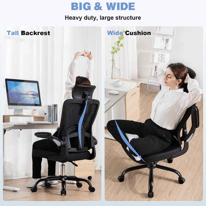Ergonomic Office Chair with Flip-Up Armrests & Lumbar Support - Ergo Heights