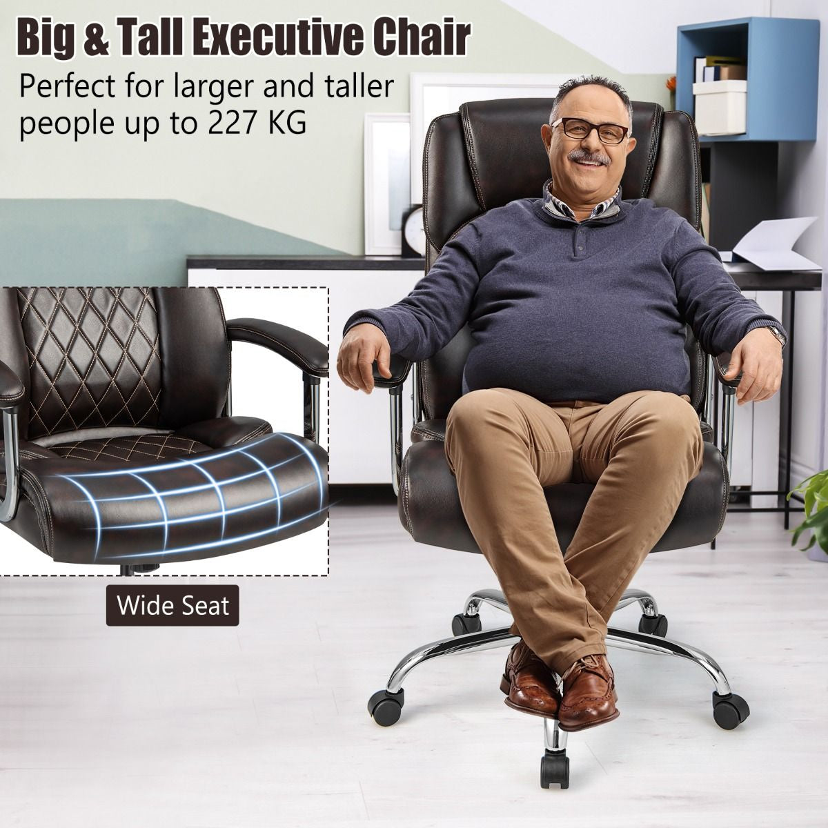 Leather Office Chair with Rocking Mode and Armrests