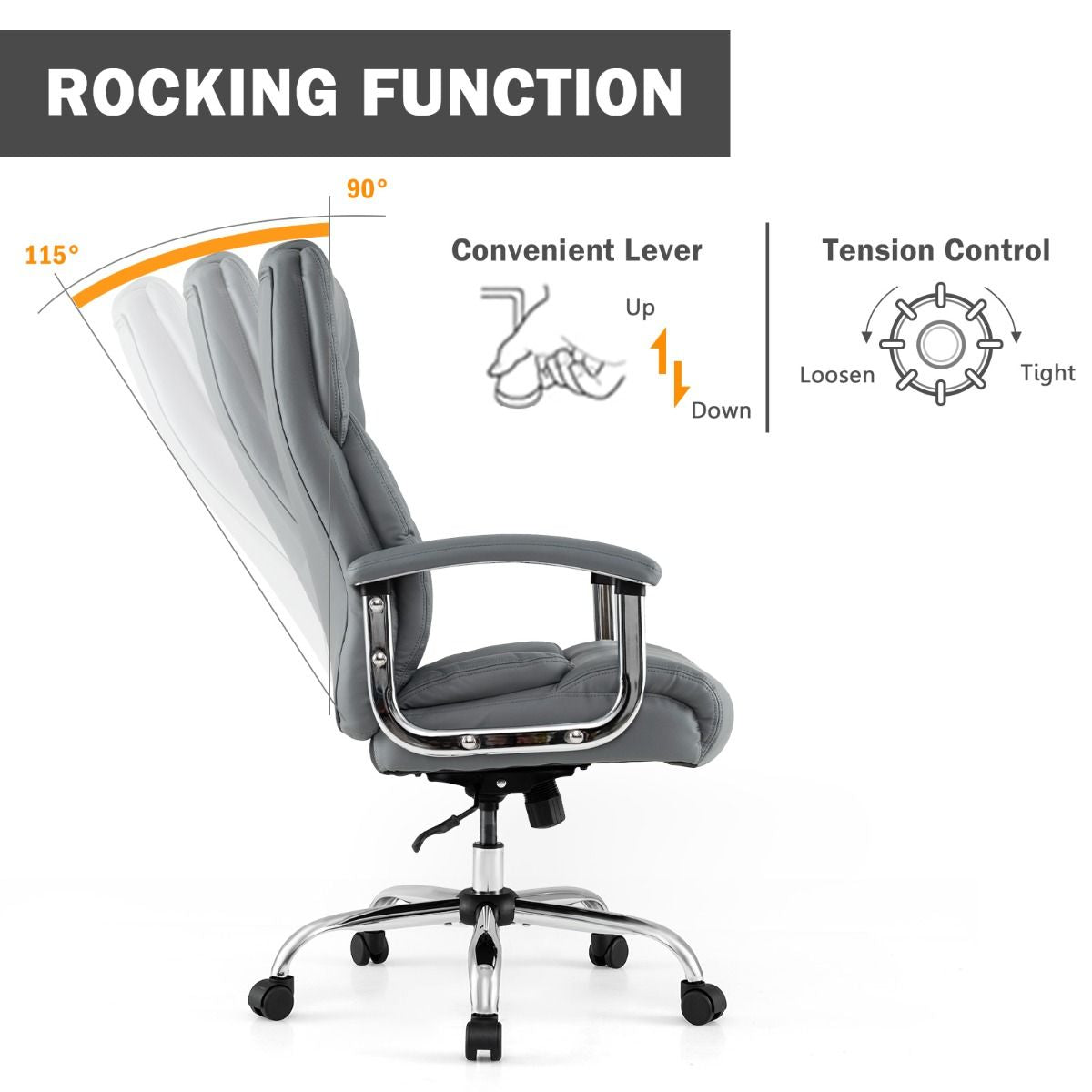 Leather Office Chair with Rocking Mode and Armrests