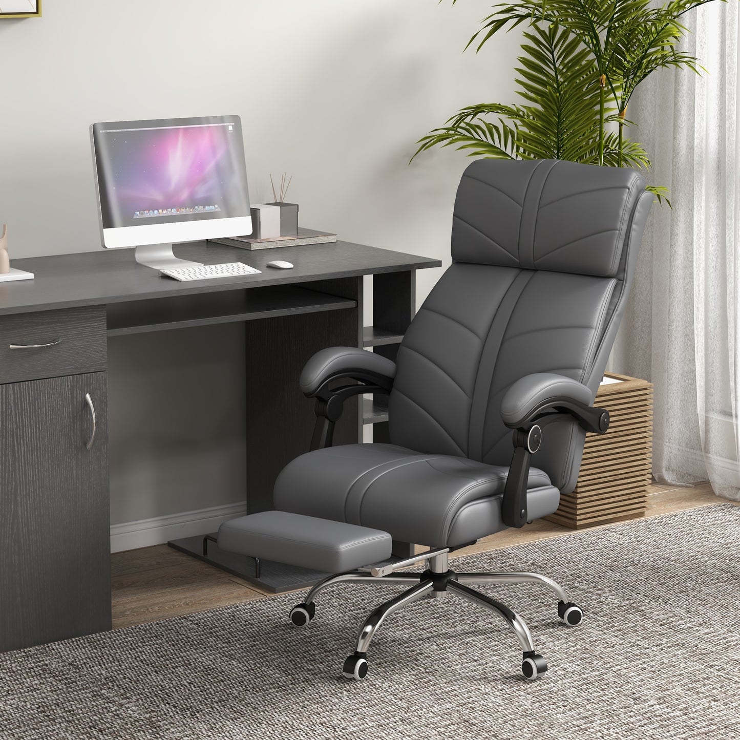 Office Chair with 4 Point Vibration Massage and Heat, Footrest, Light Grey