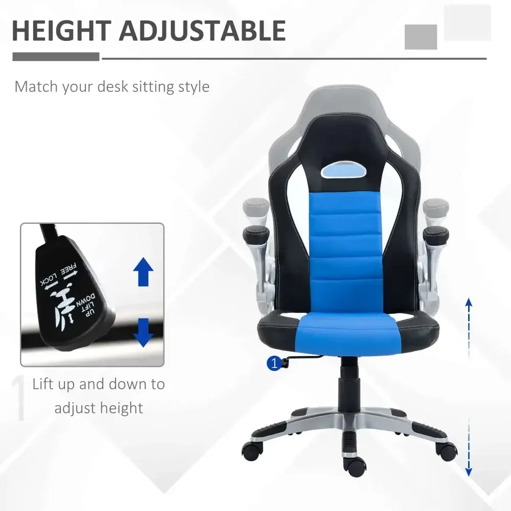 Racing Gaming Chair Height Adjustable Swivel Chair with Flip up Armrests - Ergo Heights