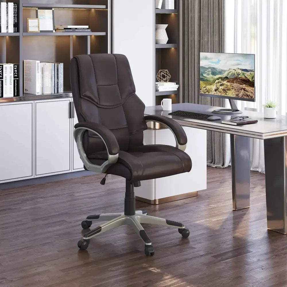 Executive Computer Office Desk Chair High Back Faux Leather Swivel Chair - Ergo Heights