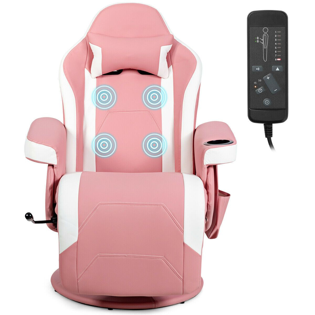 Electric Massage Gaming Chair with Cup Holder and Side Pouch