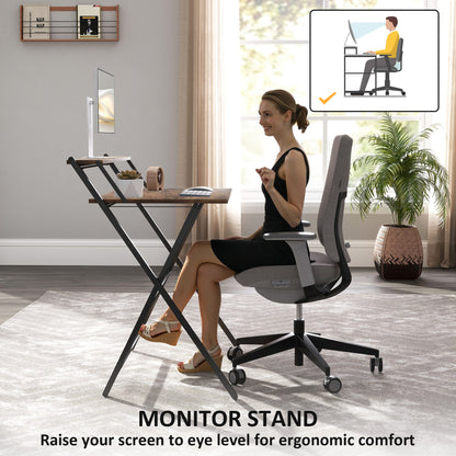 Small Folding Desk W/ Monitor Shelf 81.5 Cm Foldable Computer Desk Rustic Brown