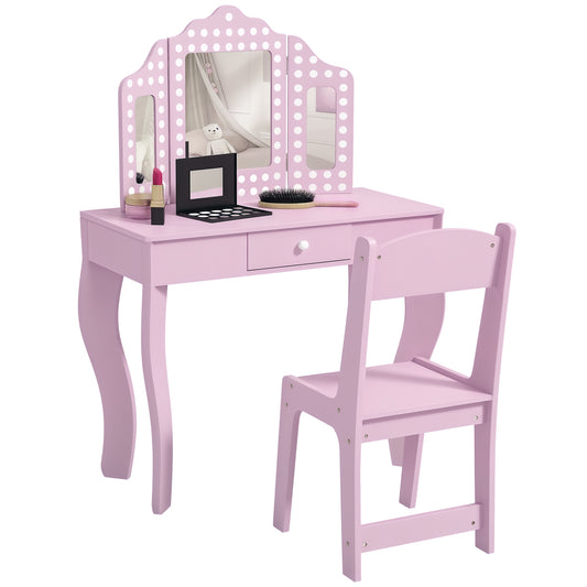 Ergo Heights Children Vanity Set With Chair Pink Polka Dot.
