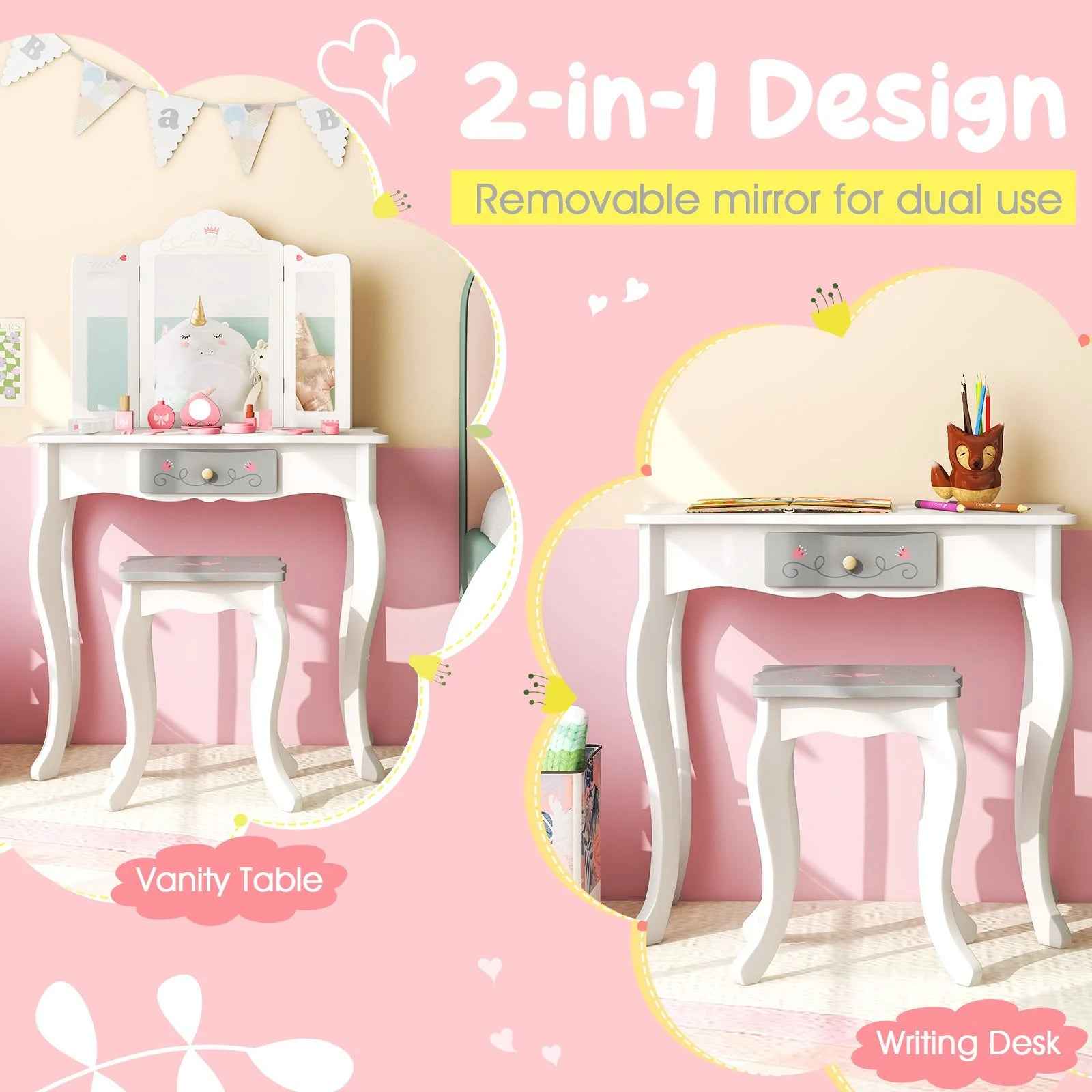 Ergo Heights Childrens Vanity Table With Chair Set