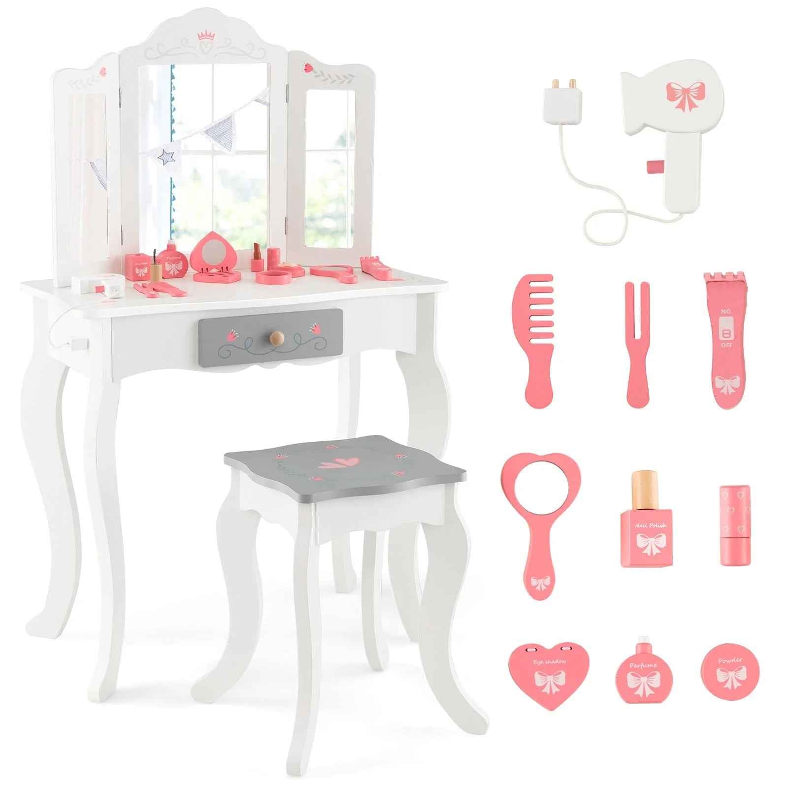 Ergo Heights Childrens Vanity Table With Chair Set