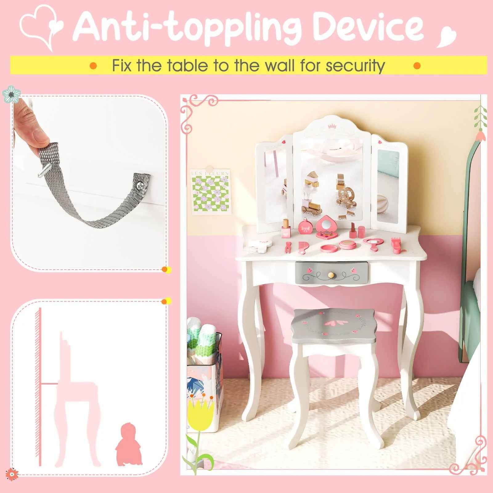 Ergo Heights Childrens Vanity Table With Chair Set