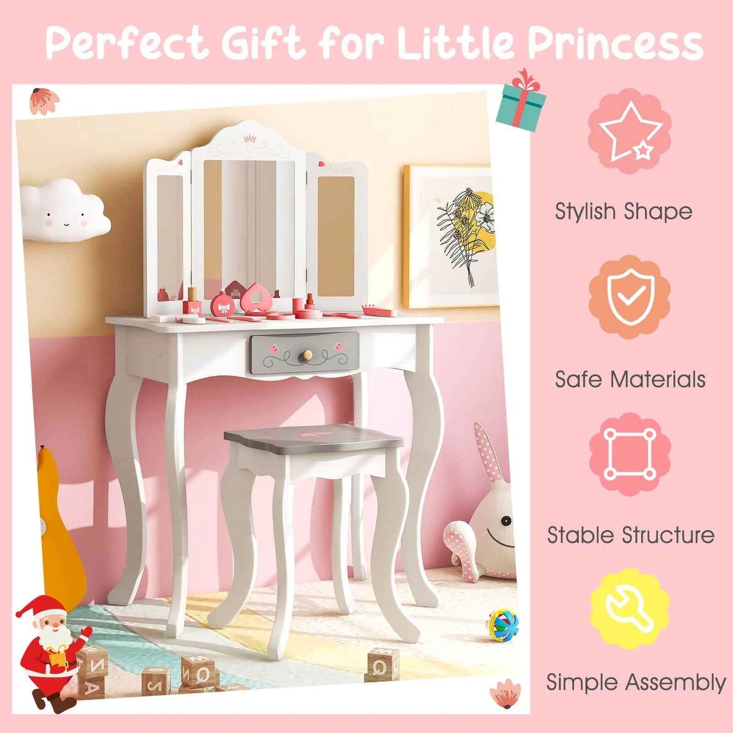 Ergo Heights Childrens Vanity Table With Chair Set