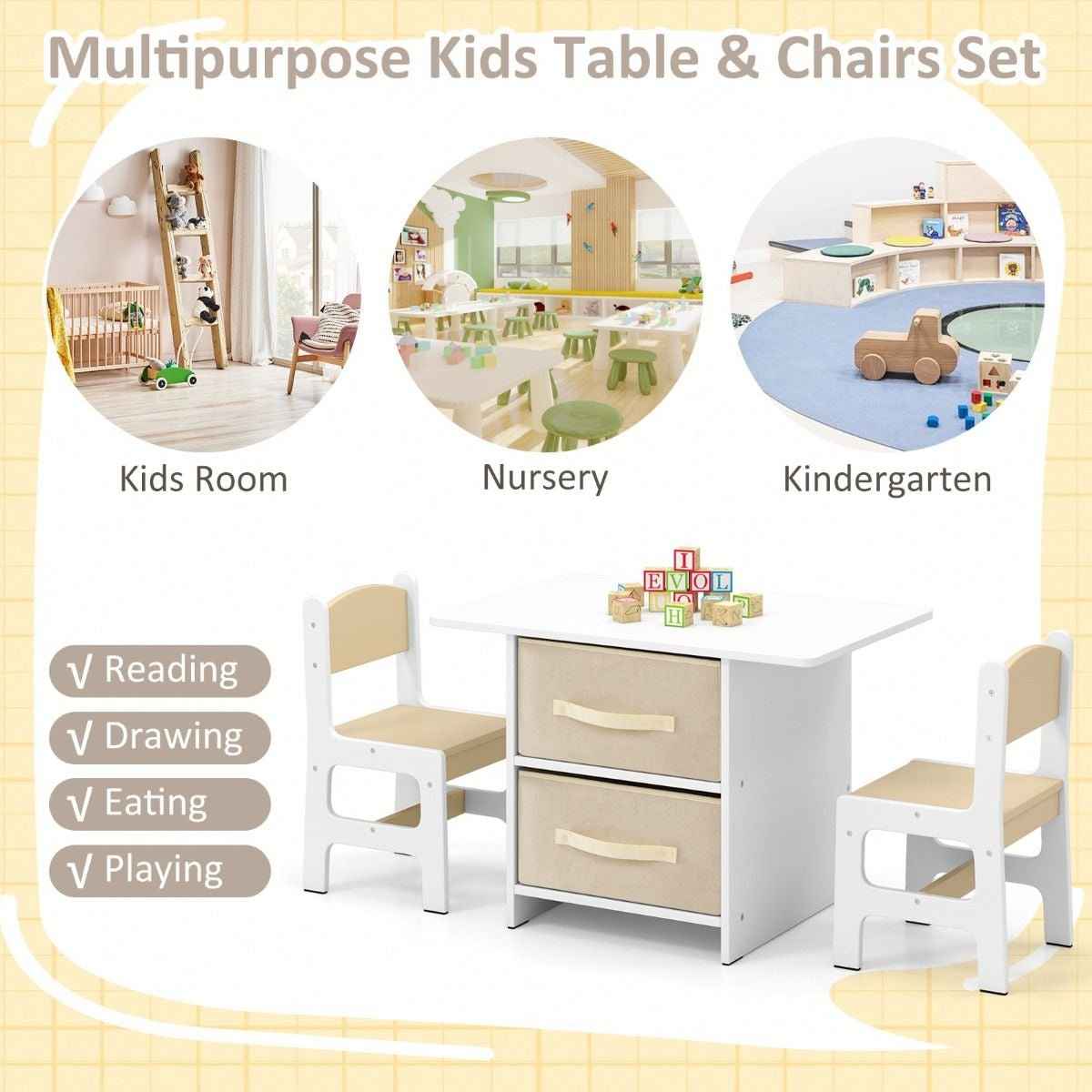 Ergo Heights Children's Wooden Table and Chairs Set.