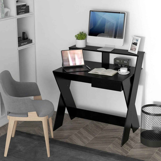 Ergo Heights Compact Desk with Monitor Riser - Black - Ergo Heights