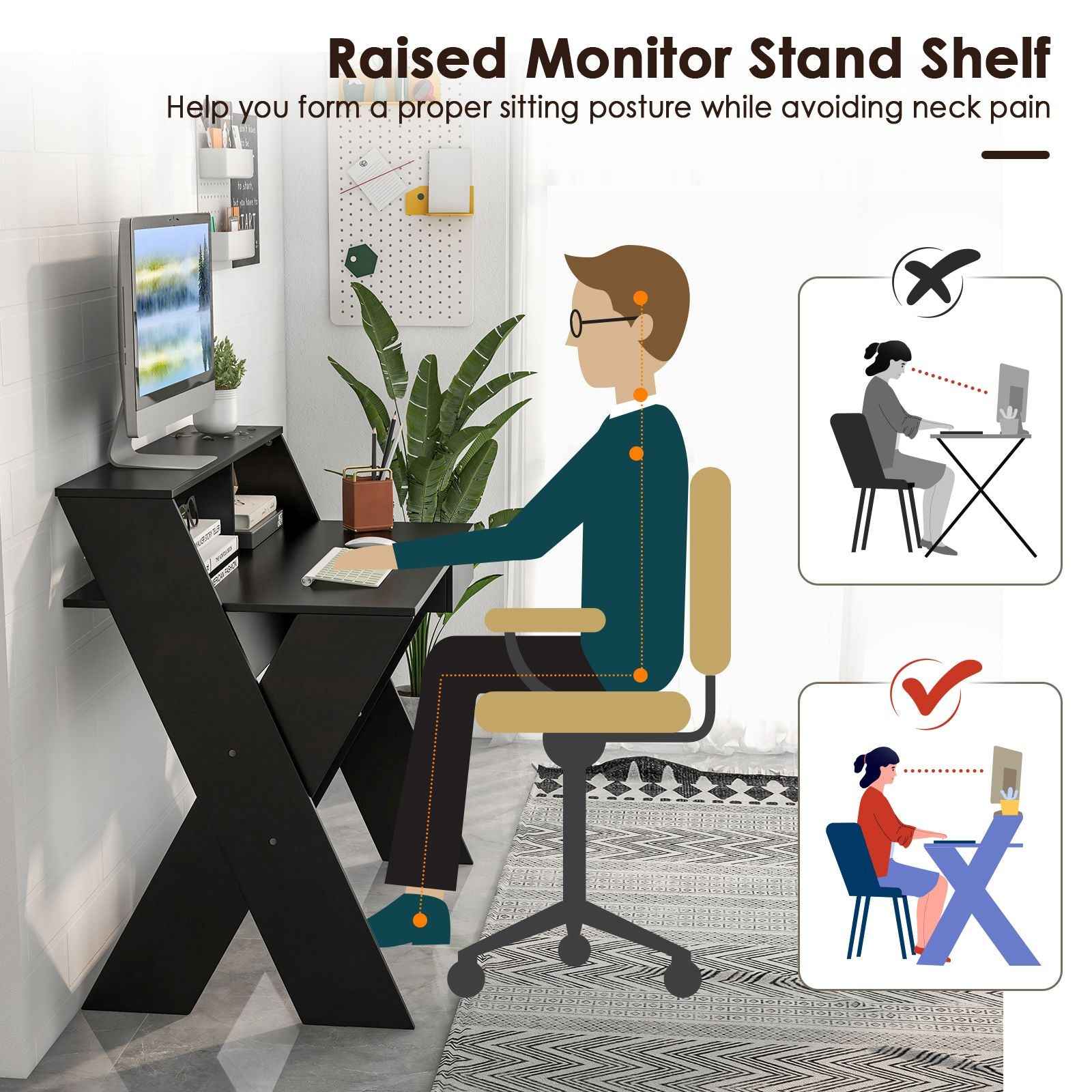 Ergo Heights Compact Desk with Monitor Riser - Black - Ergo Heights