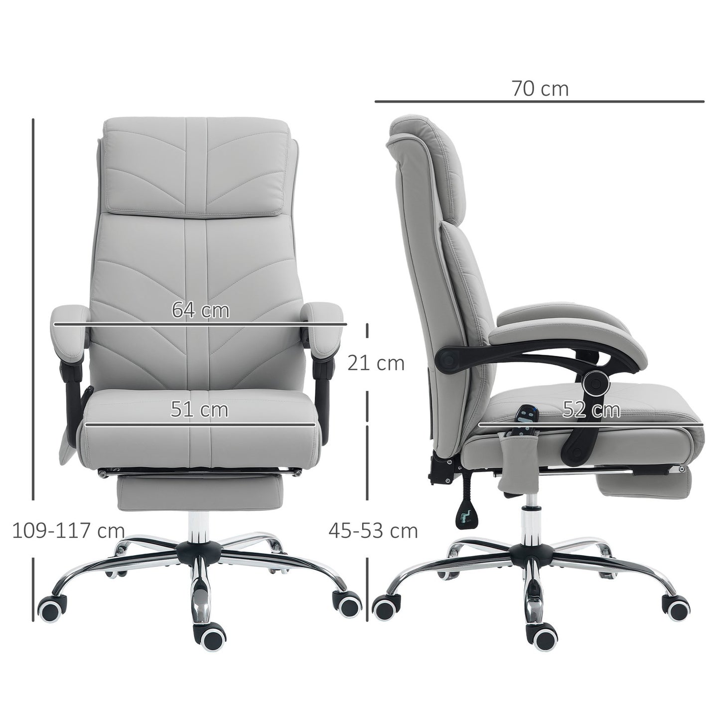 Office Chair with 4 Point Vibration Massage and Heat, Footrest, Light Grey