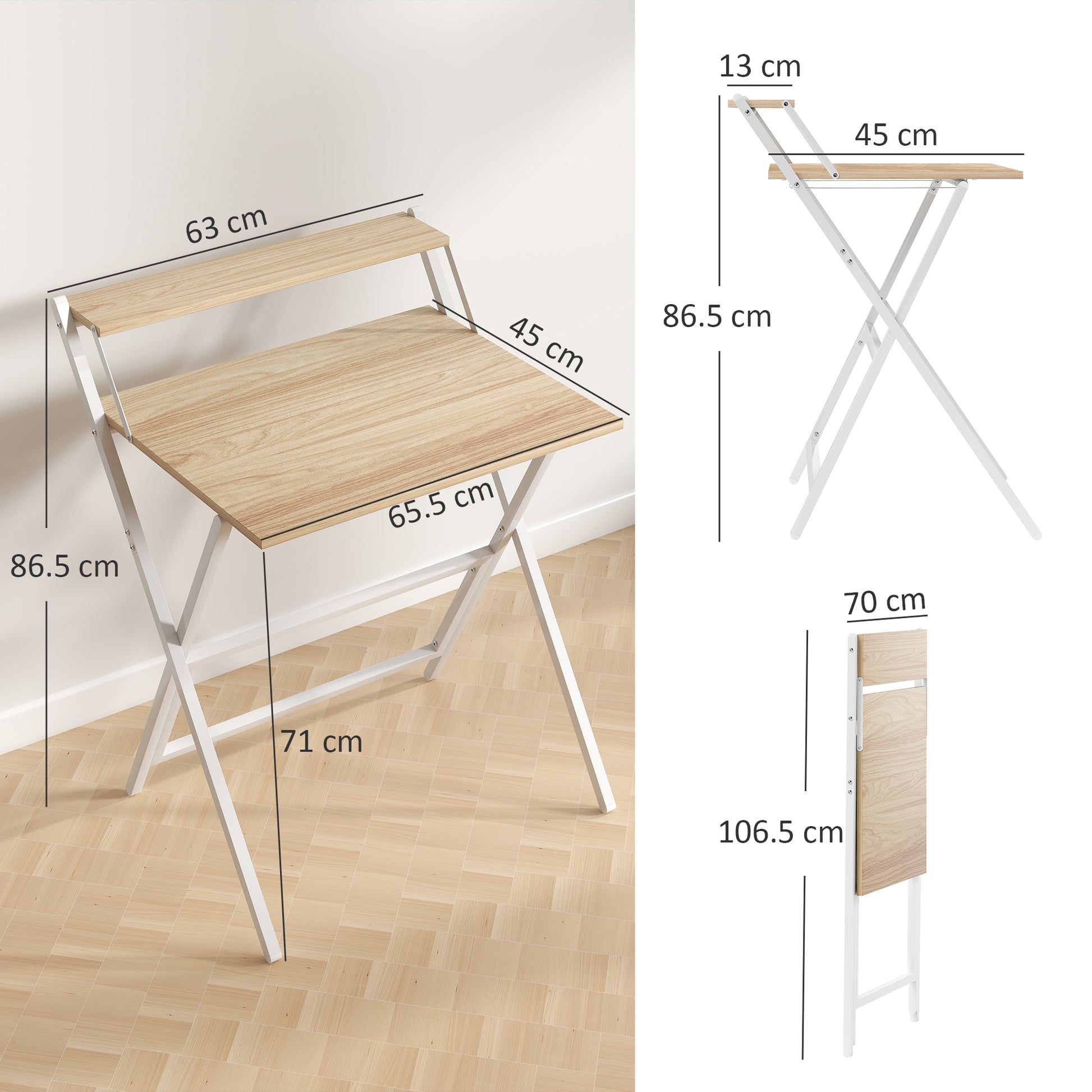 Small Folding Desk W/ Monitor Shelf 81.5 Cm Foldable Computer Desk Rustic Brown