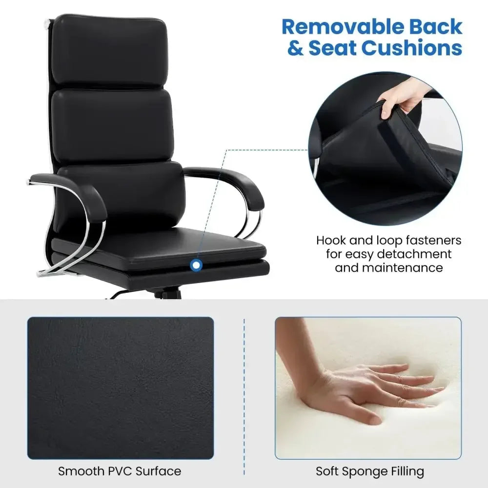 Executive Leather Chair with Ergonomic Comfort and Chrome Base - Ergo Heights
