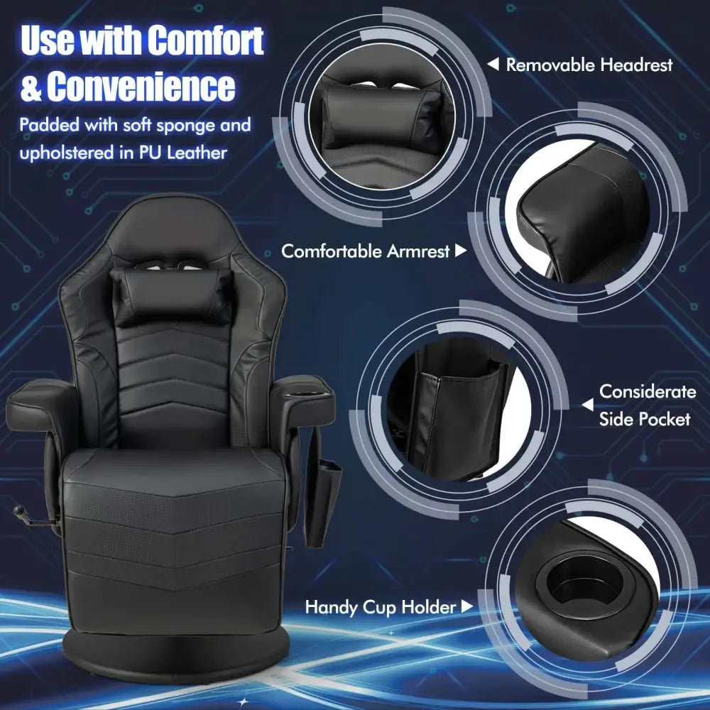 Electric Massage Gaming Chair with Cup Holder and Side Pouch