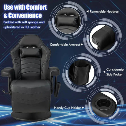 Electric Massage Gaming Chair with Cup Holder and Side Pouch