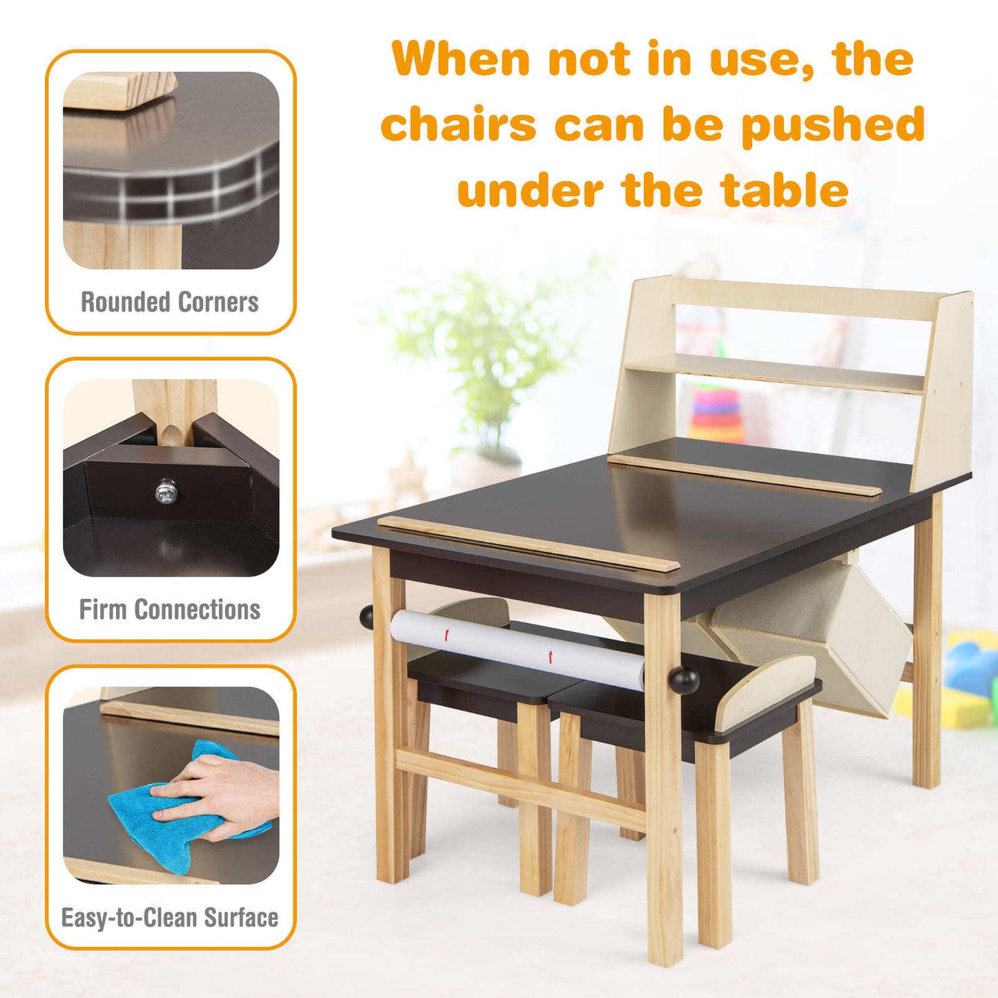 Kids Table & Chair Set Children Wooden Toddler Drawing Art Desk-Coffee