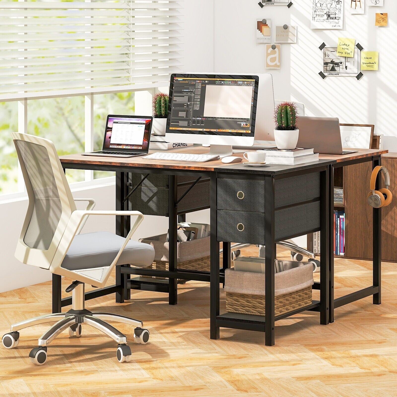 120 Cm Home Office Desk Writing Desk Modern Computer Workstation with 2 Drawers