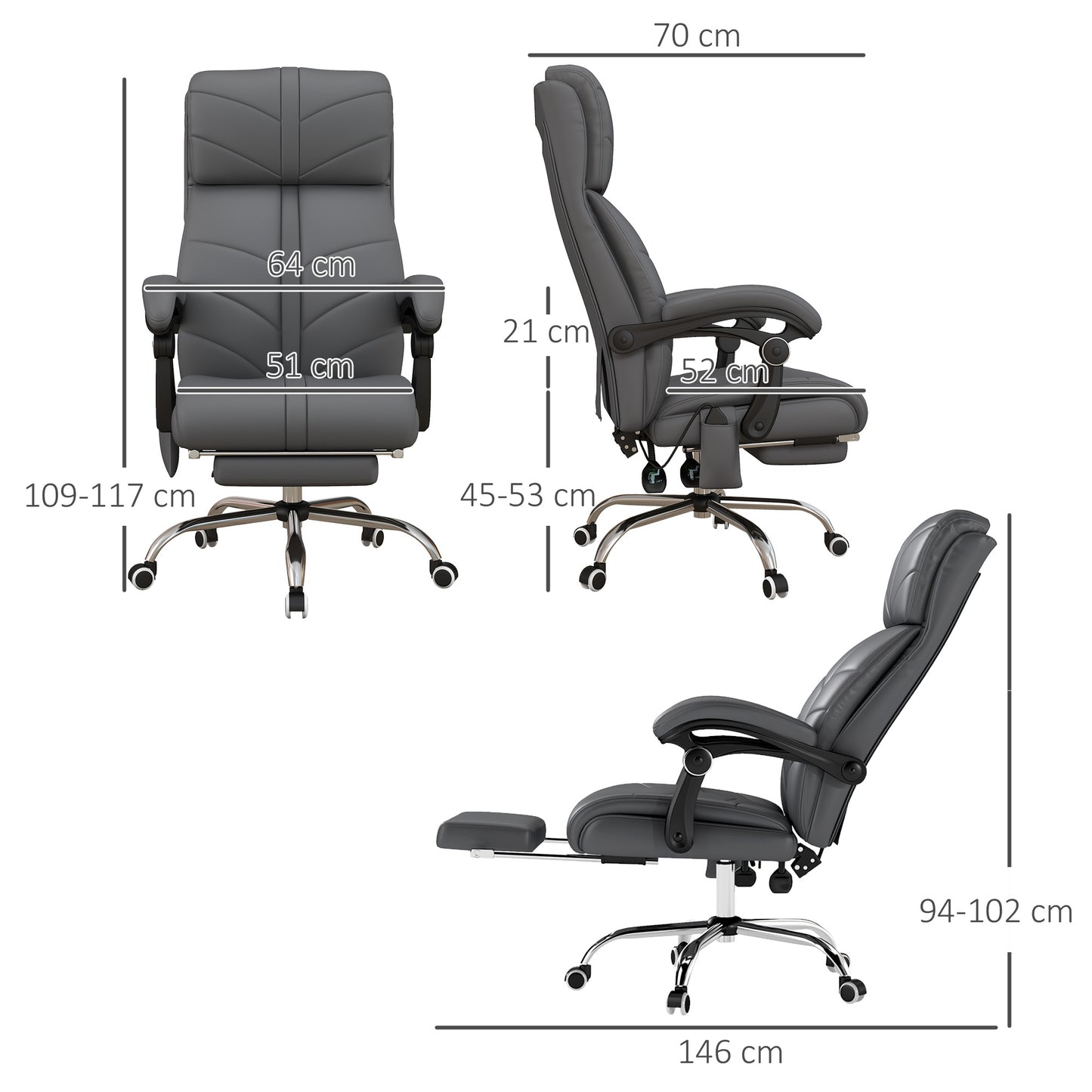 Office Chair with 4 Point Vibration Massage and Heat, Footrest, Light Grey