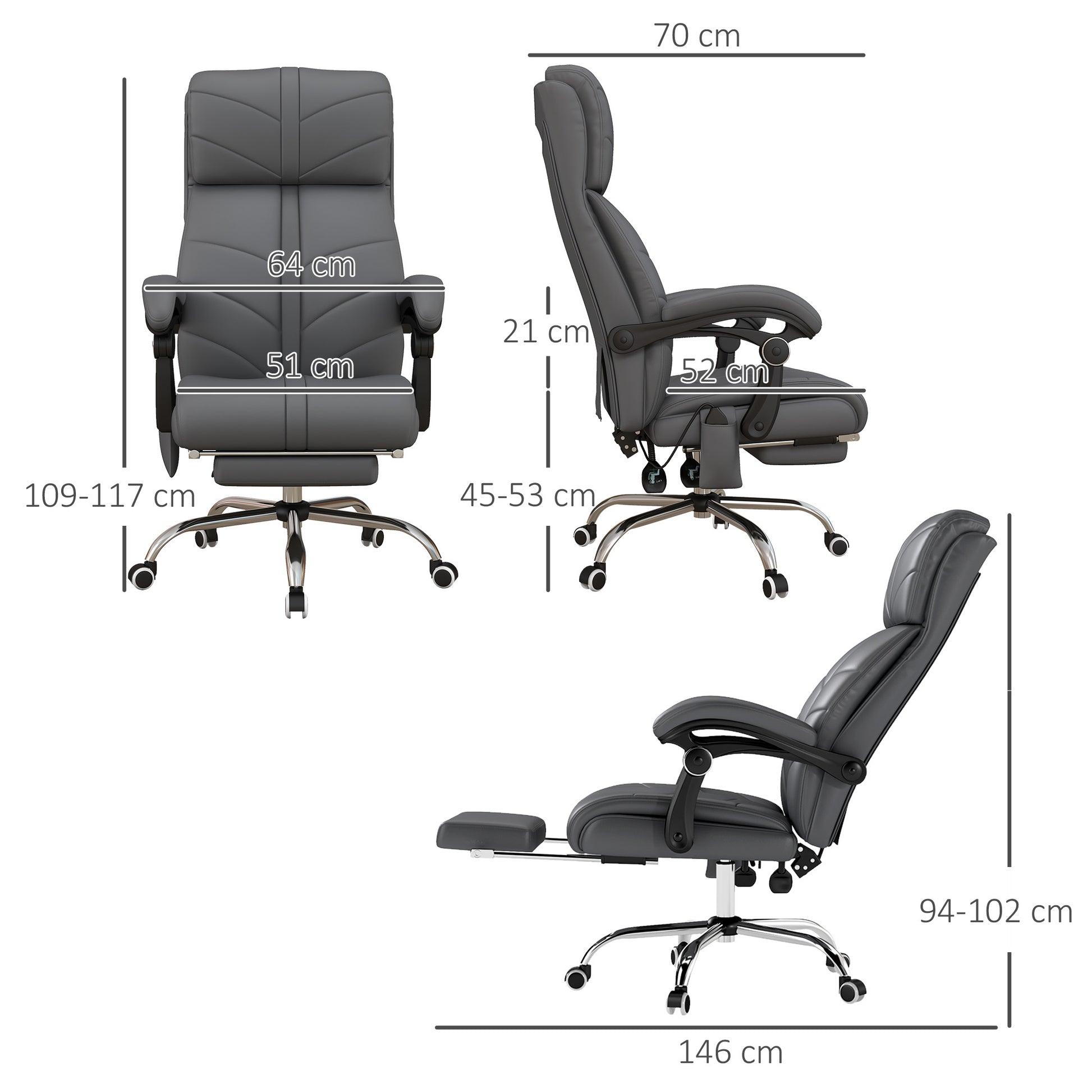 Office Chair with 4 Point Vibration Massage and Heat, Footrest, Light Grey