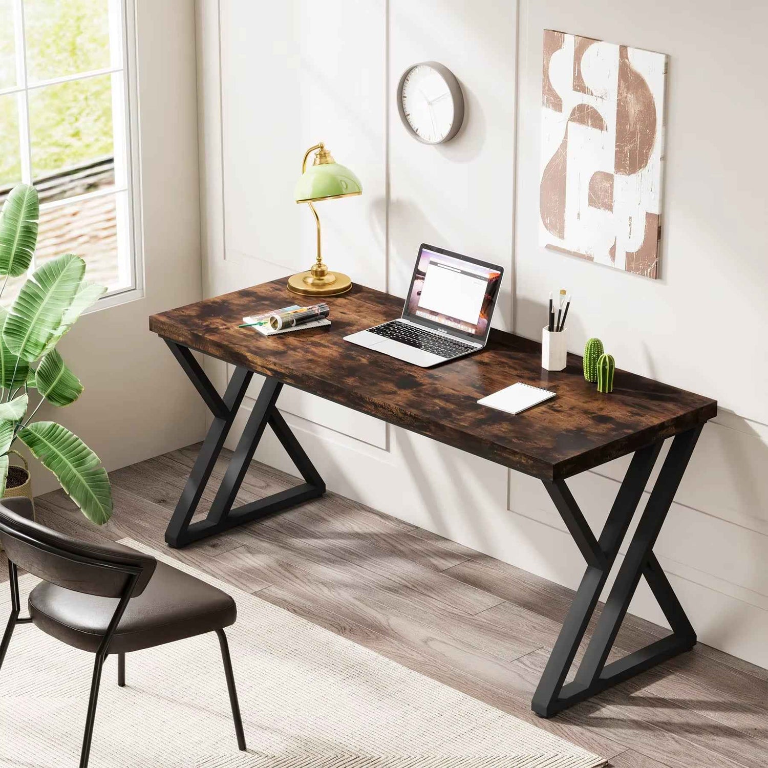 55 Inch Writing Desk with Z-Shaped Metal Legs - Ergo Heights