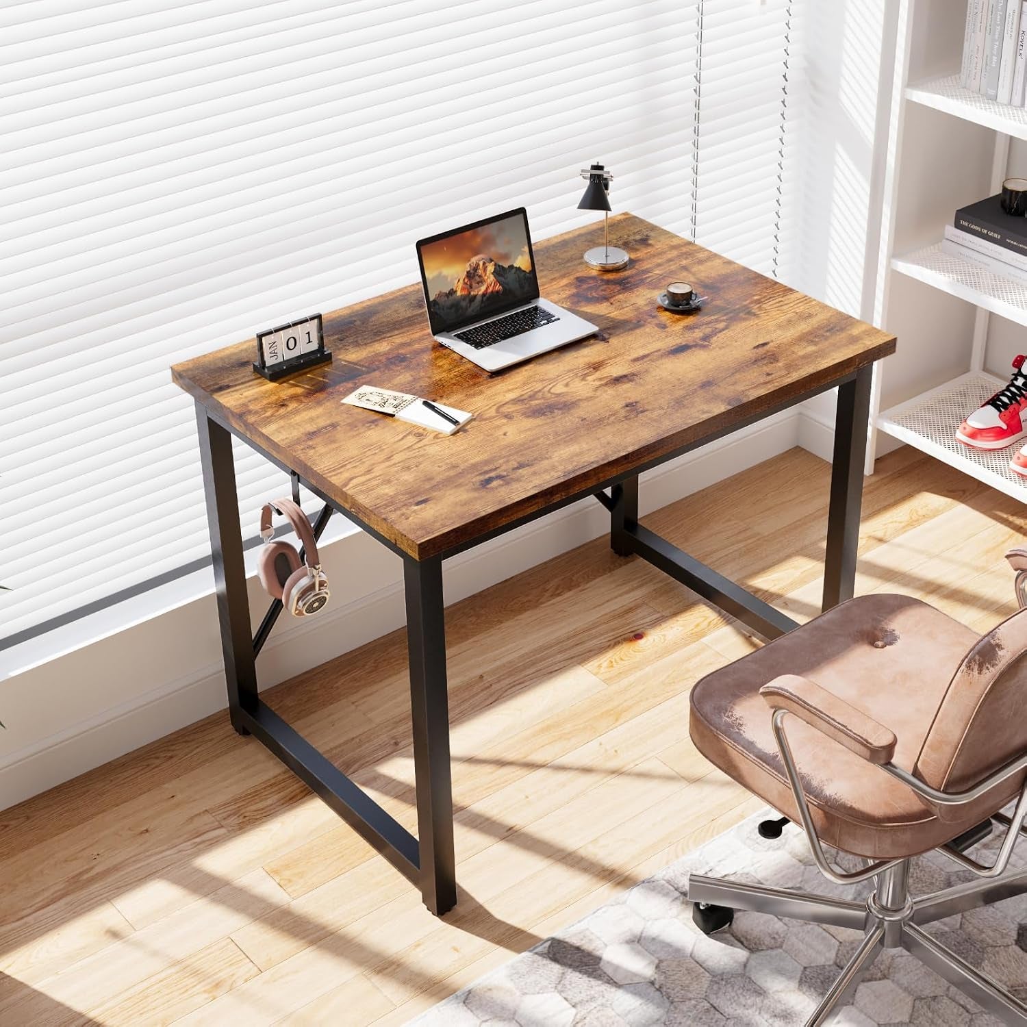 Computer Desk 80 X 50 X 75 Cm, Home Office, Study Writing Desks Small Desks for Small Spaces, Laptop Table for Home Workstations, Industrial Design Black Desk Metal Frame, Rustic Brown