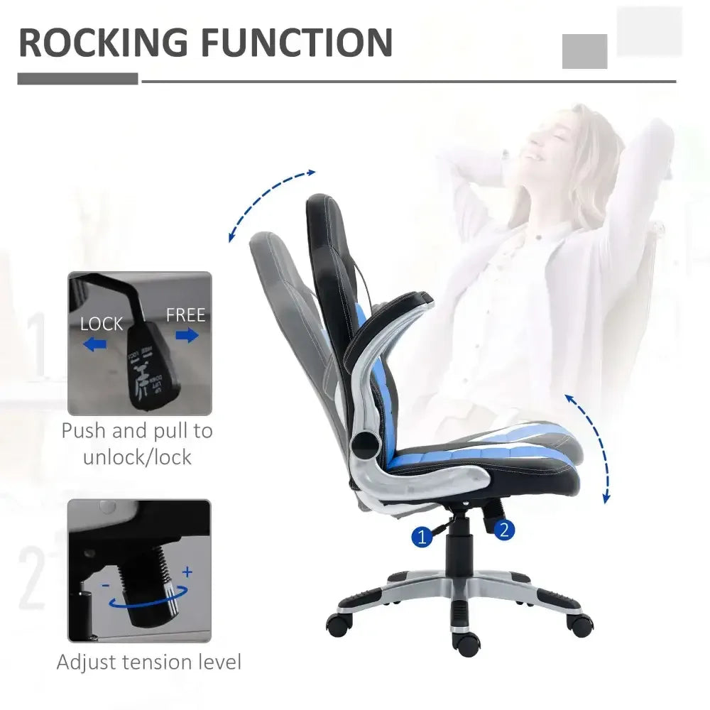 Racing Gaming Chair Height Adjustable Swivel Chair with Flip up Armrests - Ergo Heights