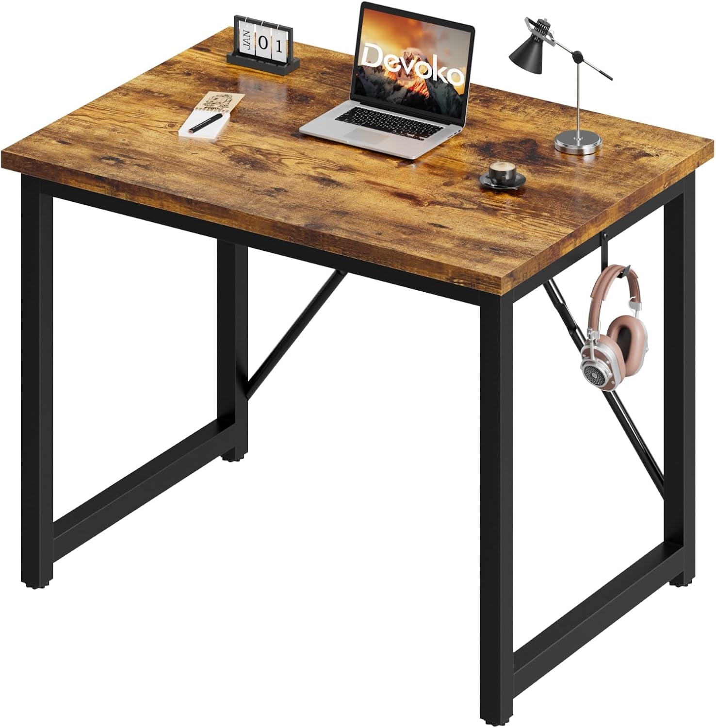 Computer Desk 80 X 50 X 75 Cm, Home Office, Study Writing Desks Small Desks for Small Spaces, Laptop Table for Home Workstations, Industrial Design Black Desk Metal Frame, Rustic Brown