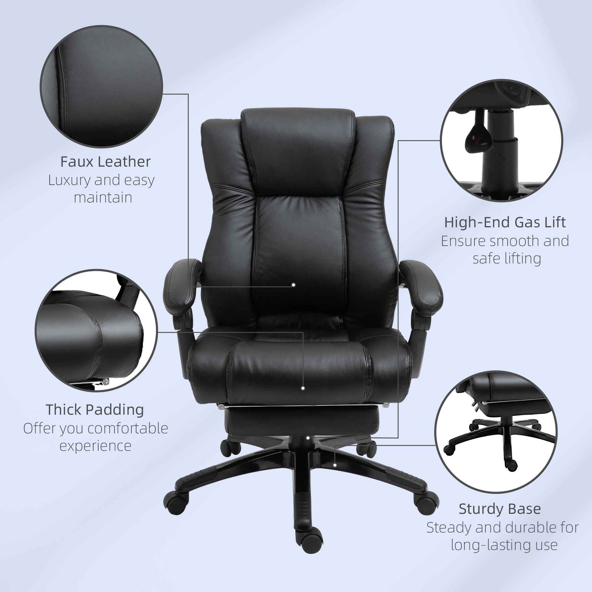 PU Leather Executive Office Chair with Foot Rest - Ergo Heights