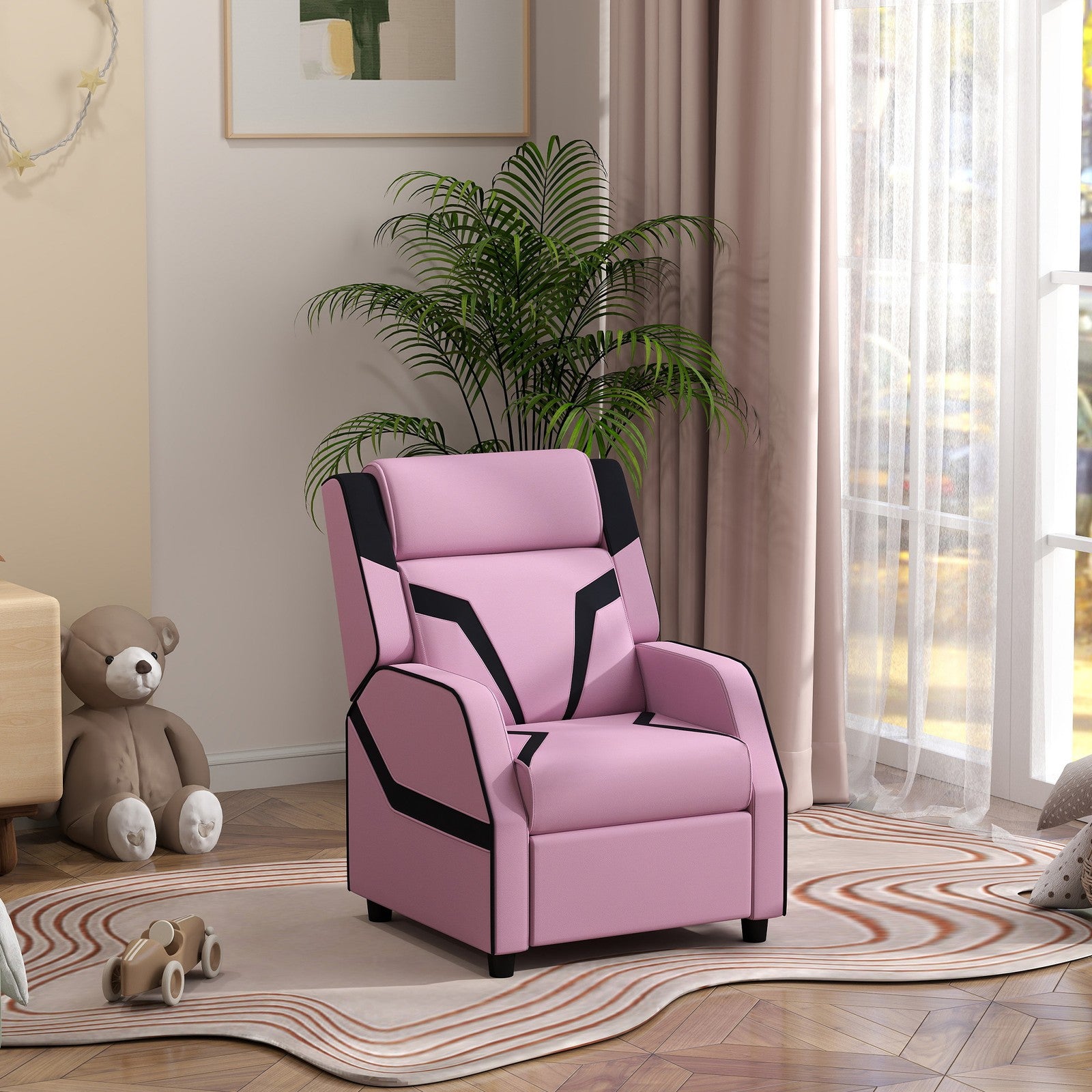 AIYAPLAY Kids Recliner, PU Leather Toddler Armchair Gaming Chair, Pink