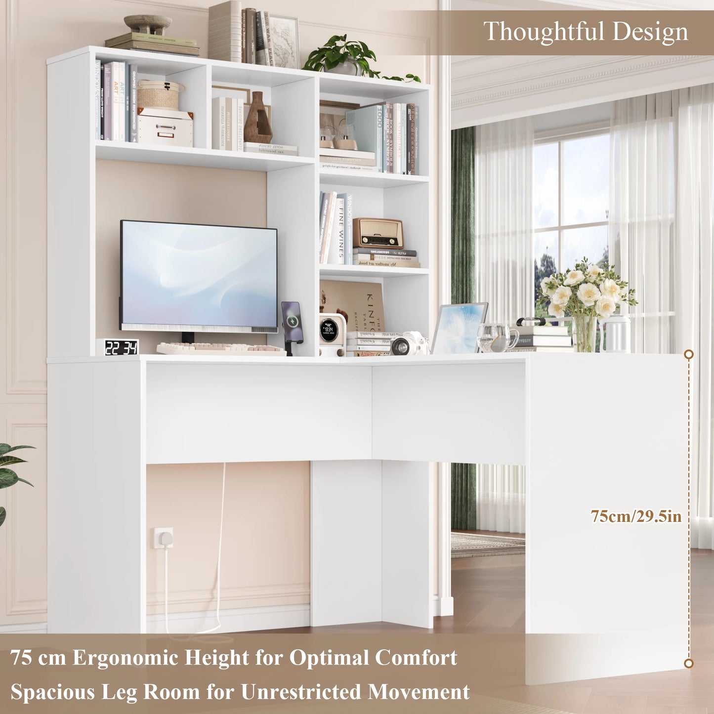 Desk Corner Desk White L Shaped Computer Table Office Table for Study Home Office 124.7X107.8X152.5 Cm