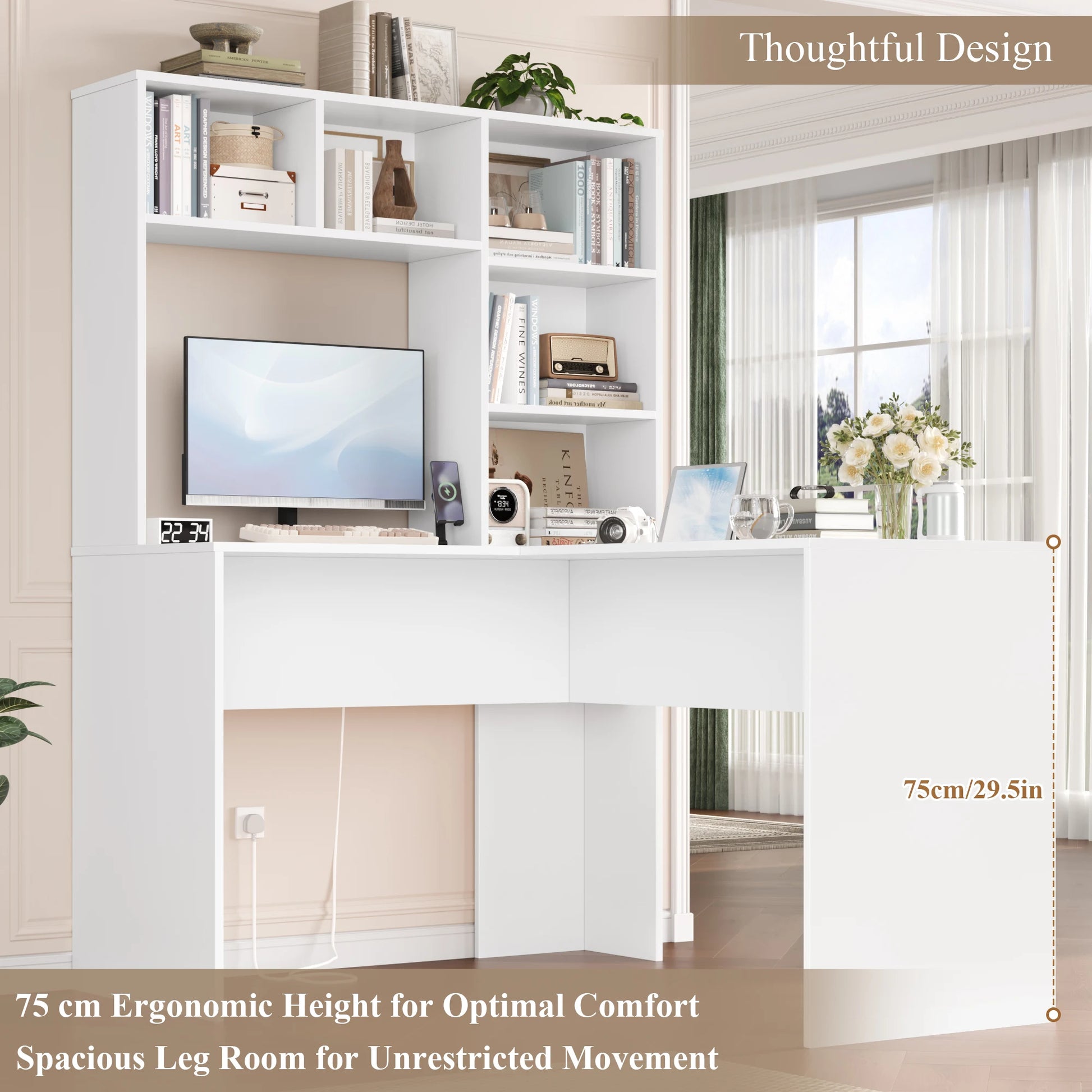 Desk Corner Desk White L Shaped Computer Table Office Table for Study Home Office 124.7X107.8X152.5 Cm