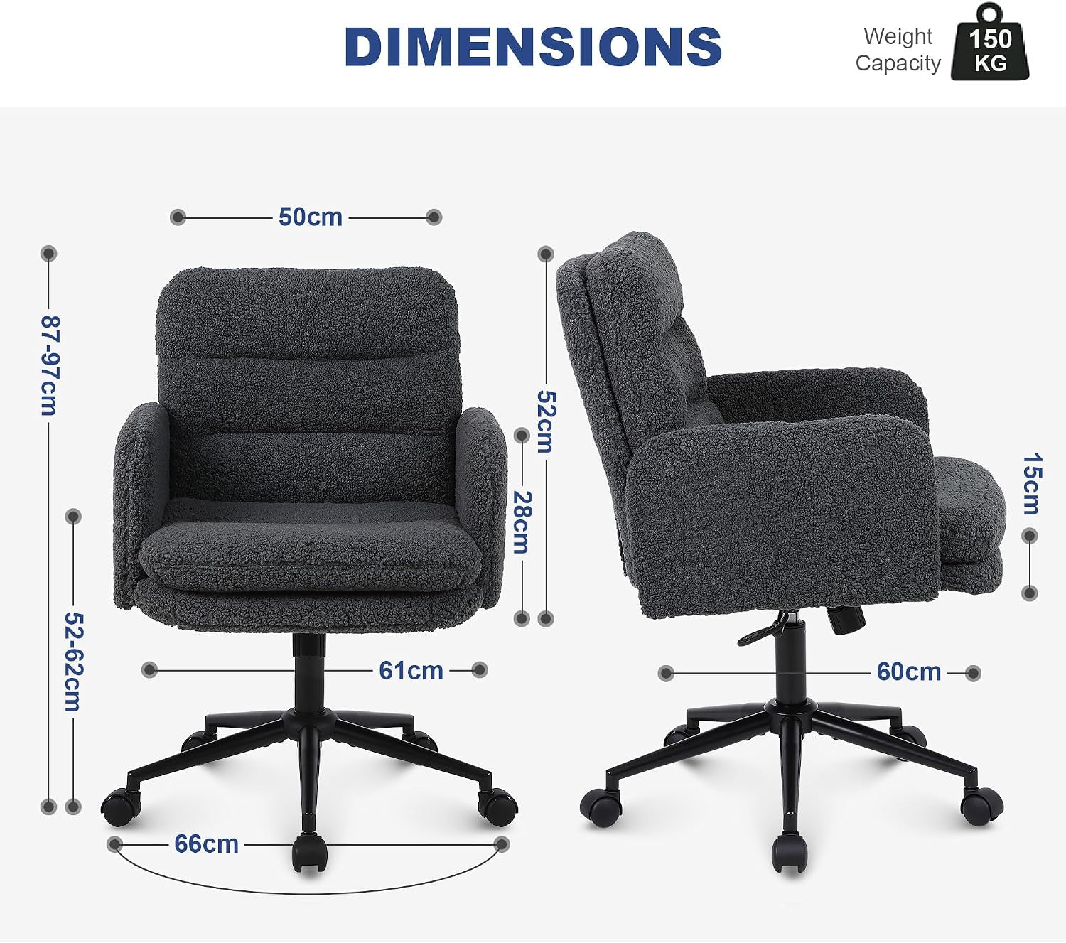 Office Chairs for Home, Faux Cashmere Desk Chair, Dark Grey
