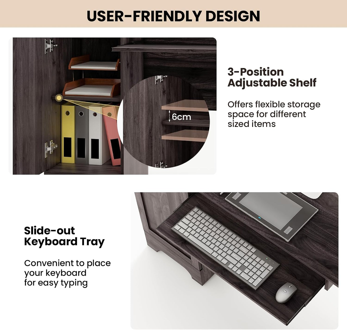 L-Shaped Computer Desk, 170Cm Reversible Corner Desk with Drawers, Cabinet & Keyboard Tray, Modern Office Desk Wooden PC Laptop Table for Home Office Bedroom (Dark Brown)