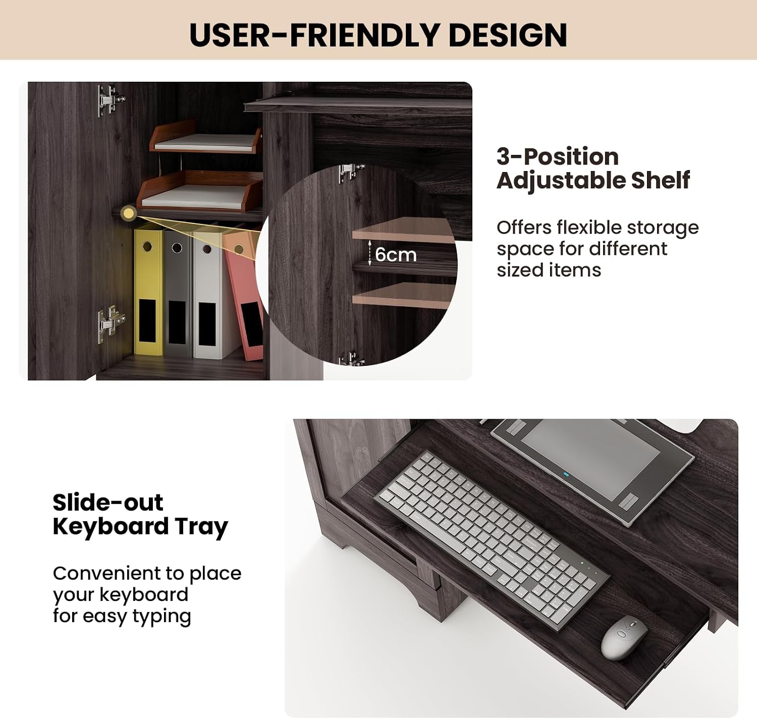 L-Shaped Computer Desk, 170Cm Reversible Corner Desk with Drawers, Cabinet & Keyboard Tray, Modern Office Desk Wooden PC Laptop Table for Home Office Bedroom (Dark Brown)