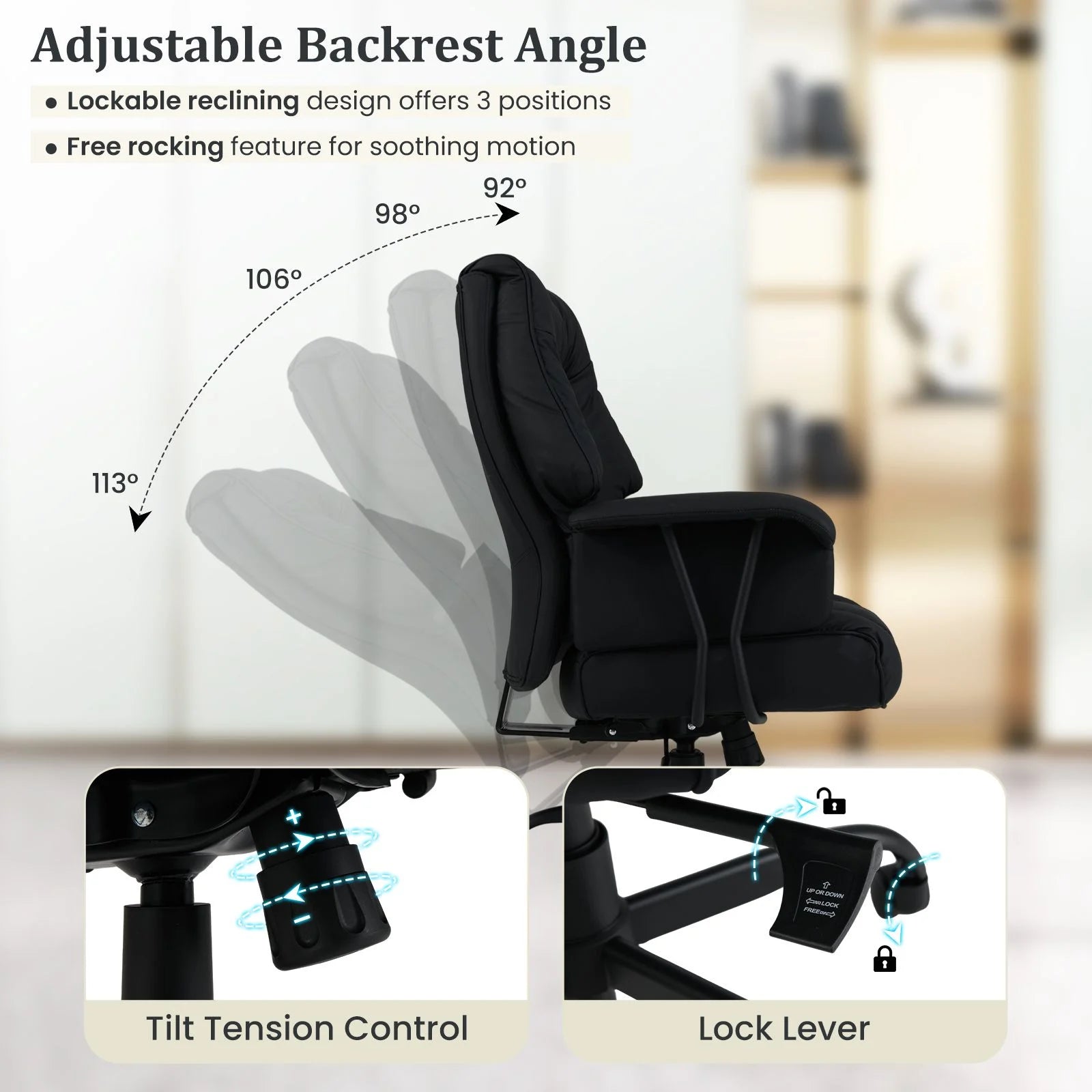 Ergonomic Office Chair with Spring Cushion Seat and Adjustable Swivel Seat
