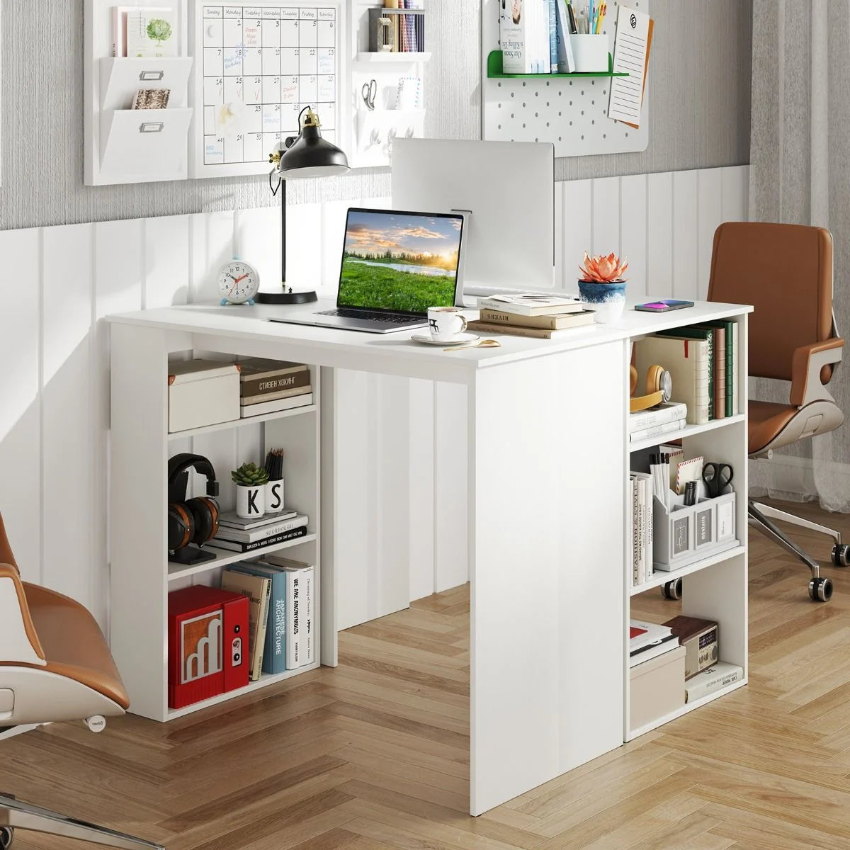 Computer Desk with Bookshelf for Study Living Room
