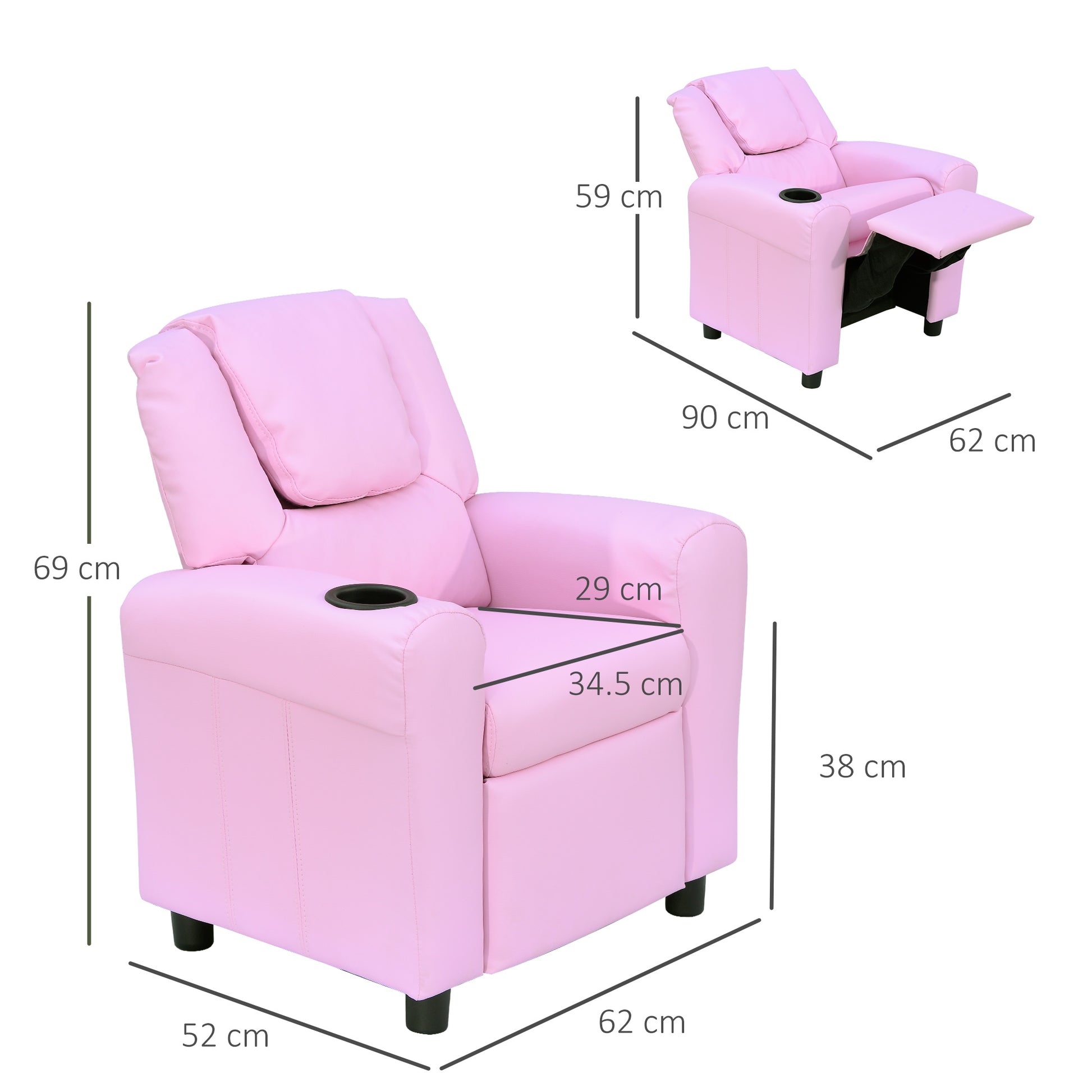 Kids Recliner Armchair Games Chair Sofa Childrens Seat in PU Leather Pink Blue