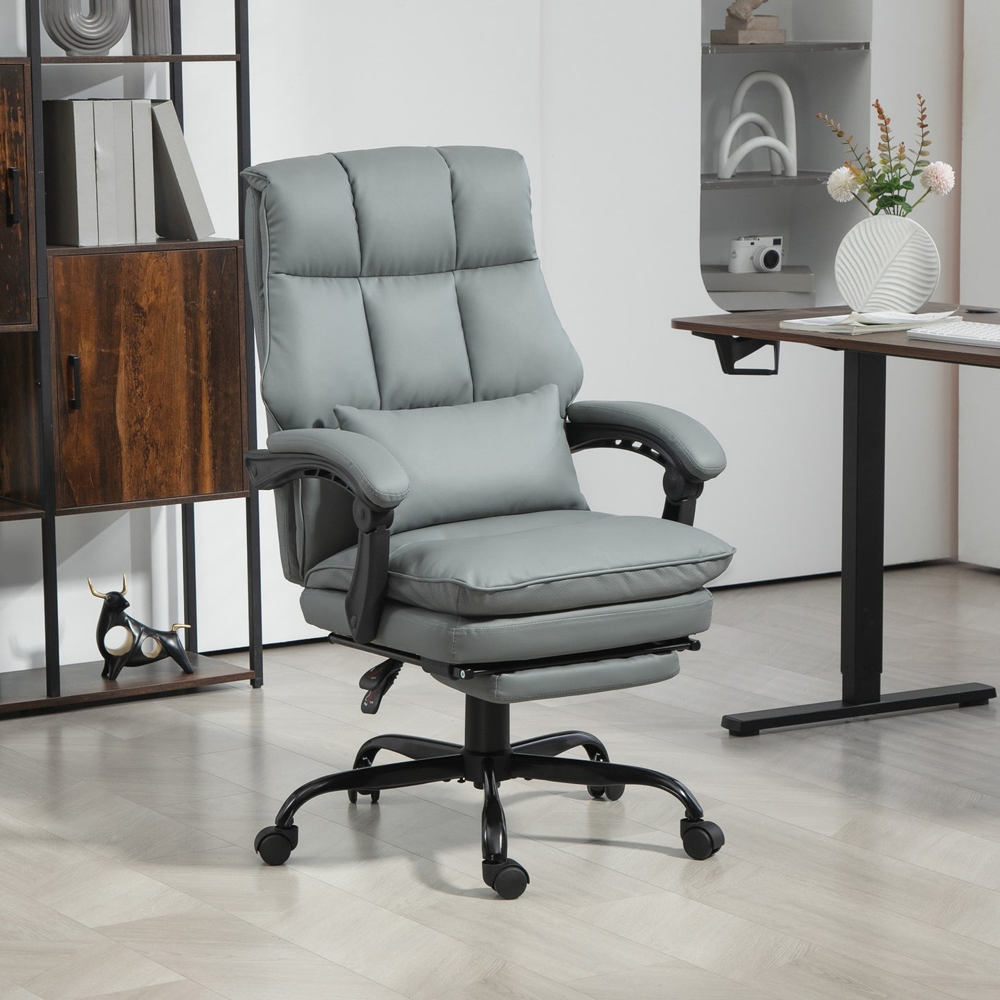 HOMCOM Executive Office Chair, PU Leather Desk Chair with Armrests Grey
