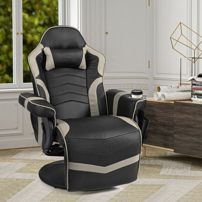Electric Massage Gaming Chair with Cup Holder and Side Pouch
