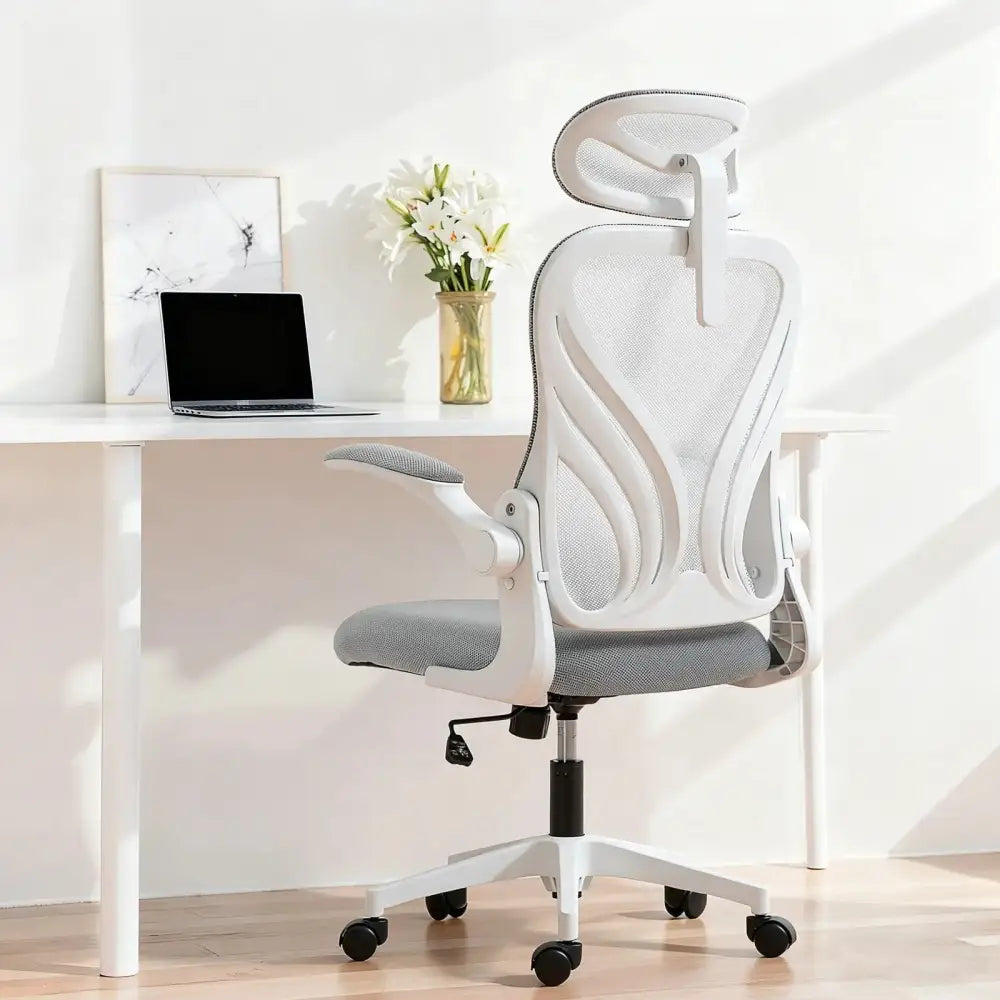 Office Chair, Ergonomic Desk Chair with Foldable Backrest, 2D Headrest, Grey