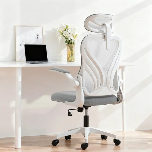 Office Chair, Ergonomic Desk Chair with Foldable Backrest, 2D Headrest, Grey