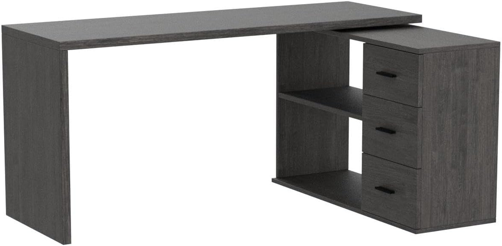 L Shaped Computer Desk Corner Home Office Desk with Drawers 150Cm Grey