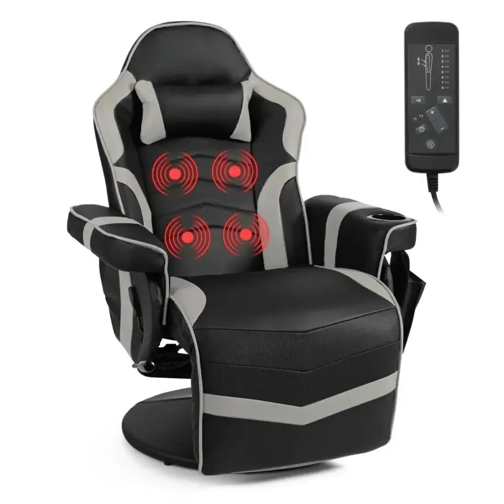 Electric Massage Gaming Chair with Cup Holder and Side Pouch - Ergo Heights