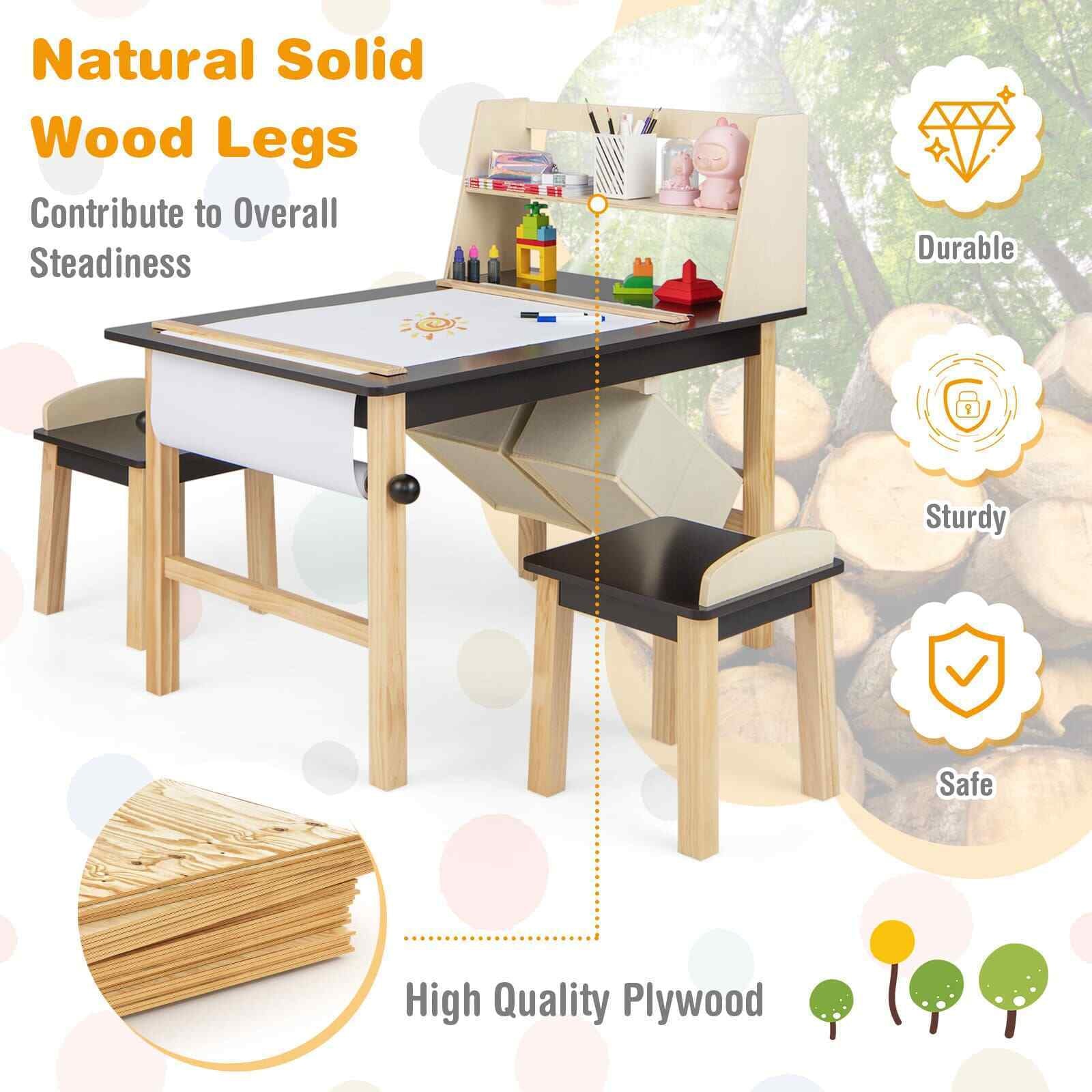 Kids Table & Chair Set Children Wooden Toddler Drawing Art Desk-Coffee
